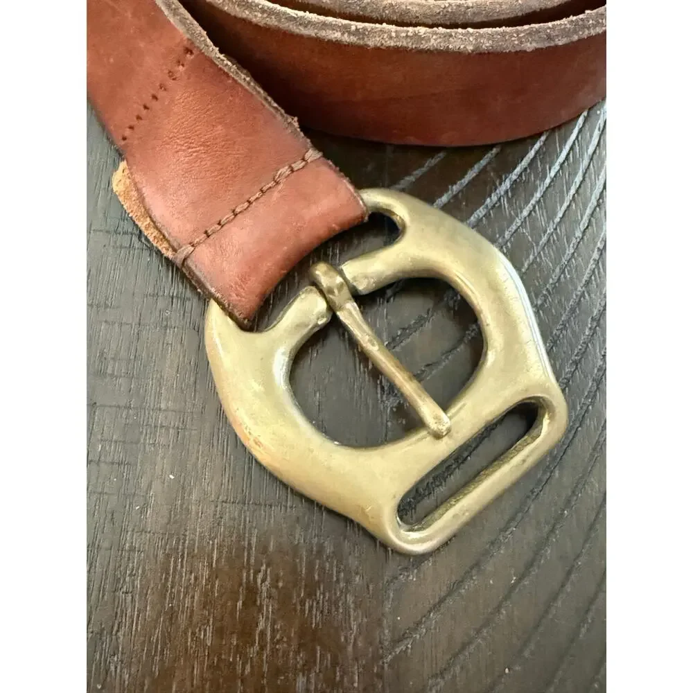 Rare Vintage Polo Ralph Lauren Brown Leather Belt Size 40 Brass Horseshoe Buckle